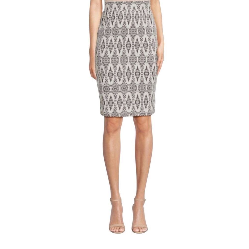 Renee C. Women’s XL Straight Skirt Ivory &‎ Black Geometric Print Stretch NEW